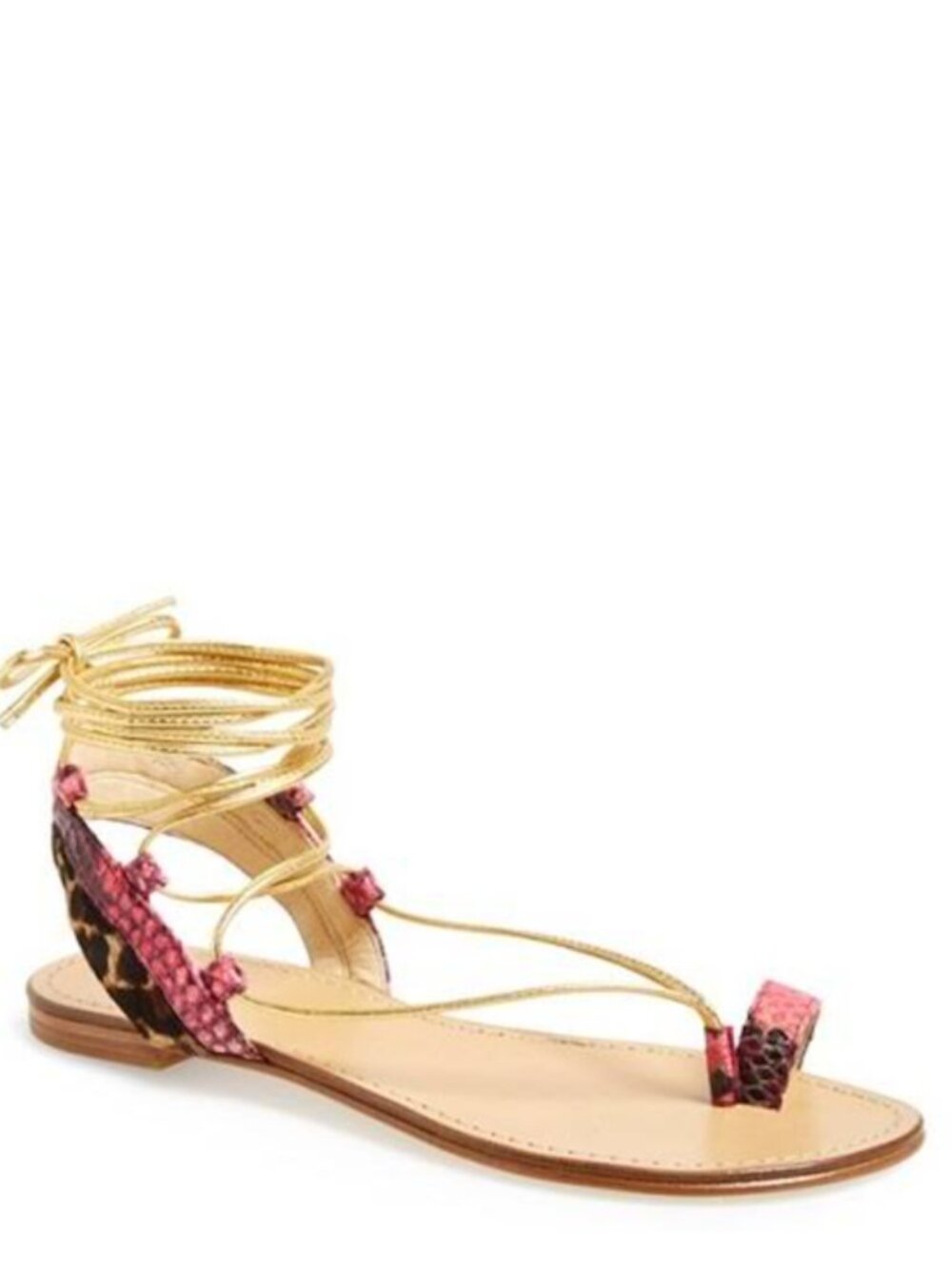 Stuart Weitzman Lasso Tie Up Sandal Gold and Pink